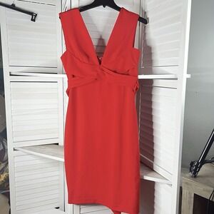 Anthropologie BHLDN Danica Red Midi Dress Cross Front Tie Back Size 14 EXCELLENT